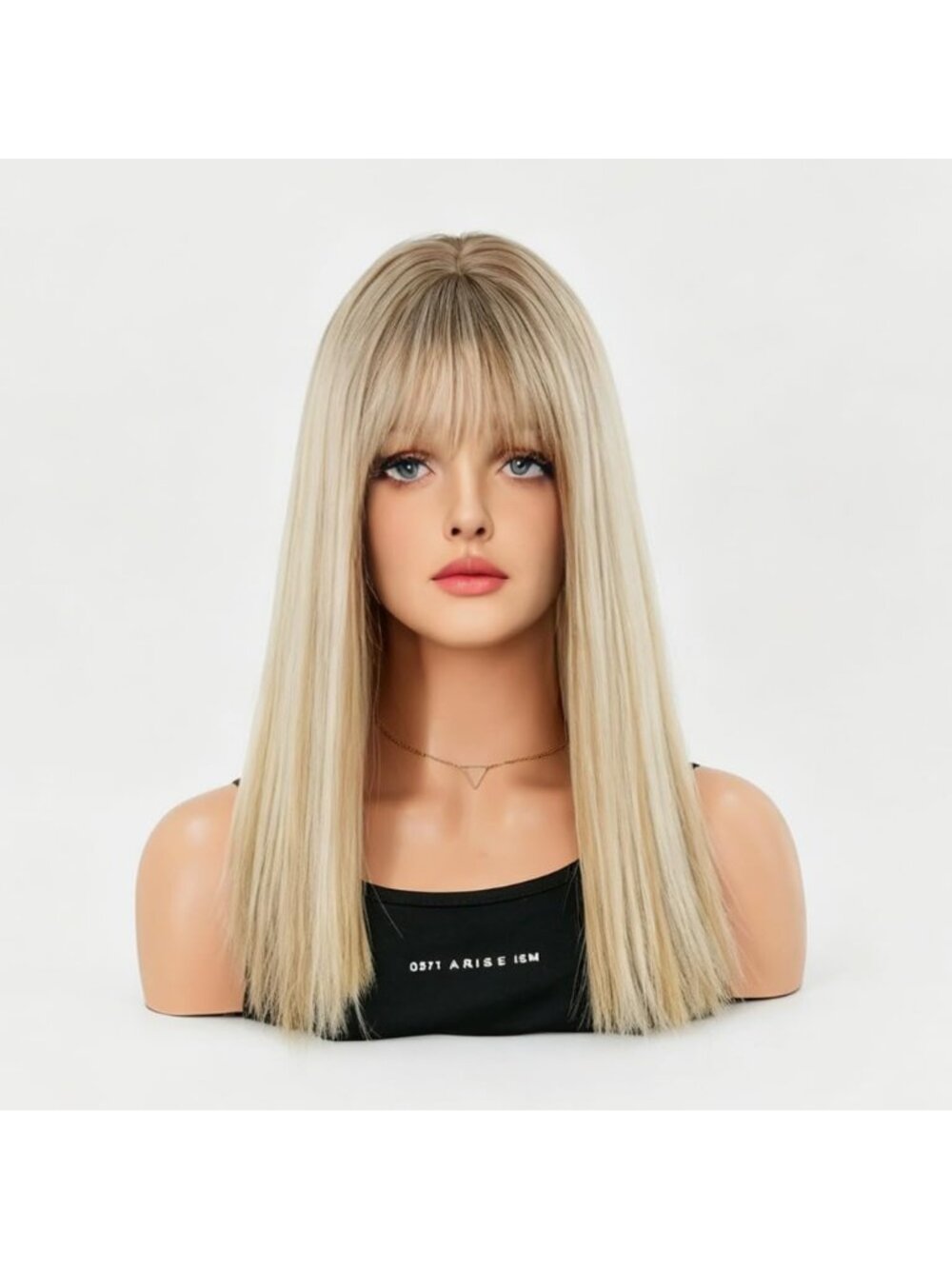 Women's Light Golden Heat Resistant Synthetic Fiber Long Straight Wigs Bangs